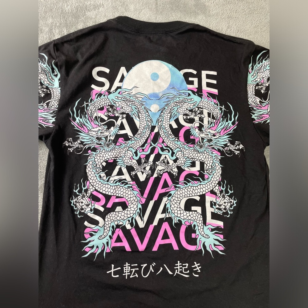 Asian Dragon Yin Yang T Shirt Men’s Size Small Black Savage